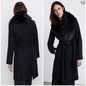 NWOT Zara Wool Coat Faux Fur Detachable Collar